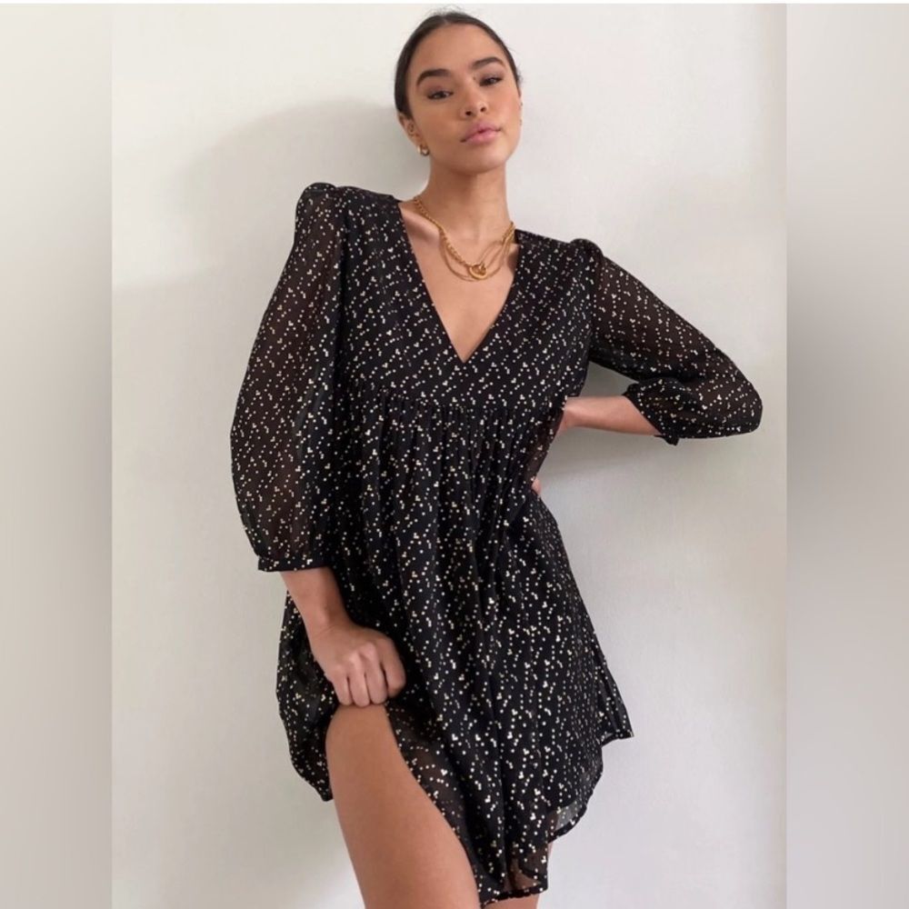 Aritzia Black Mini Dress with White Speckle Print